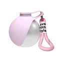 The Tailored Tail collapsible pet water bottle in soft pink with a stainless steel interior and carrying strap