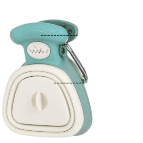 The Tailored Tail foldable blue and white dog poop scooper made of durable PP and TPR for hygienic outdoor cleaning.